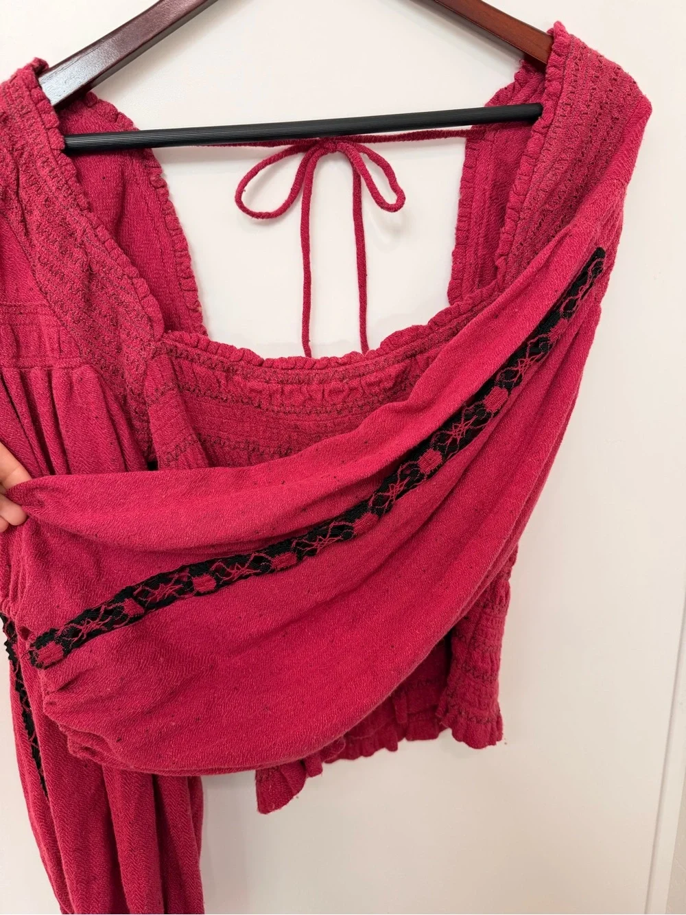 Free People Maggie Embroidered Smocked Square-Neck top. Size medium